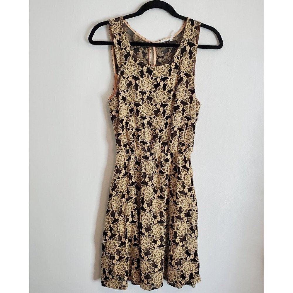 Beautiful Lace Sleeveless Dress Black Tan Women Size Medium